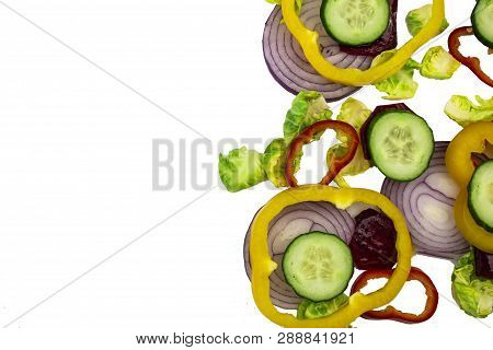 Seasonal Vegetables - Broccoli, Bell Peppers, Tomatoes, Onions, Garlic With Spices And Herbs. Ingred