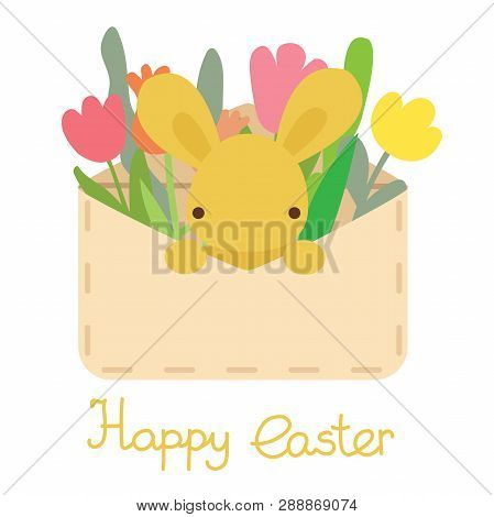 Vector Envelope With Easter Egg, Flowers And Rabbit