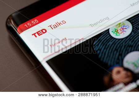 New York, Usa - March 11, 2019:ted Talks App Menu Social Network On Smartphone Screen
