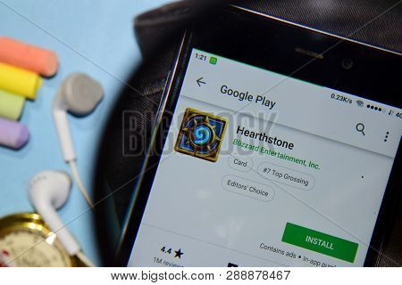 Bekasi, West Java, Indonesia. March 12, 2019 : Heartstone Dev App With Magnifying On Smartphone Scre