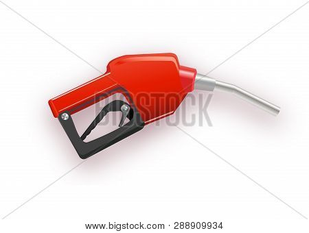 Fueling Gasoline Or Diesel Vector Web Banner. Fuel Nozzle On Hose Of Gas, Ethanol Or Biodiesel, Line