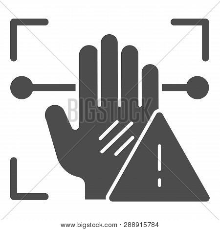 Palm Recognition Attention Solid Icon. Palmprint Scan Alarm Vector Illustration Isolated On White. H