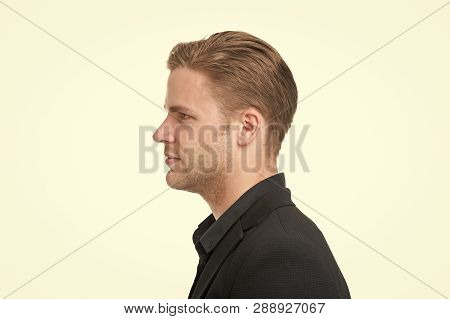 Man Formal Suit Businessman, Side View. Business Dress Code. Business Casual. Casual Look Made For P
