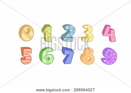 Vector Hand Drawn 3d Line Art Numbers Set. Signs As Sketched Art, Ouline Font. Latin Alphabet Number