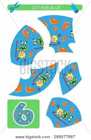 Cut And Glue Worksheet: Number 6.  Educational Game For Kids. Learning Numbers.