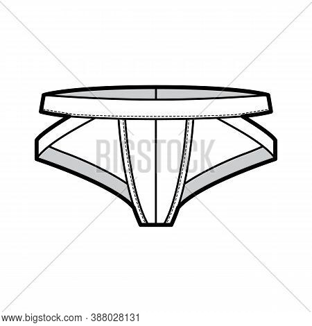 Jockstrap Underwear Technical Fashion Illustration With Elastic Waistband, Athletic Supporter. Flat 