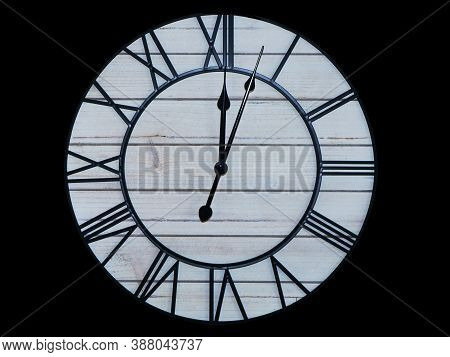 Old Antique Clock Face And Hands Close-up Detail.