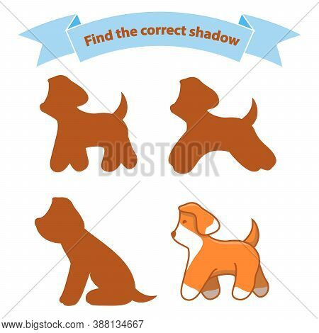Find The Correct Shadow Dog.educational Game For Children Cute Puppy.