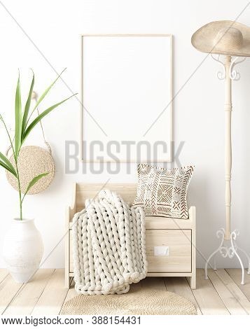 Mock Up Poster In Hallway Interior, Scandinavian Style, 3d Illustration