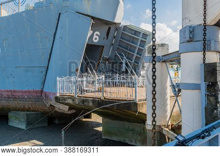 Seosan, South Korea; September 13, 2020: For Editorial Use Only. Loading Doors On Lst-676 Tank Landi