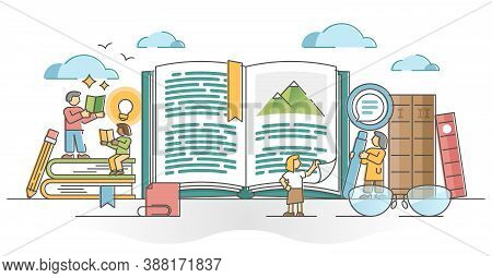 Reading Books As Personal Intelligence Growth With Literature Outline Concept. Learning And Study Fr