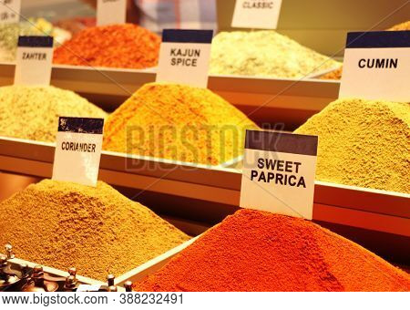 Various spices in Egyptian market, Istanbul, Turkey