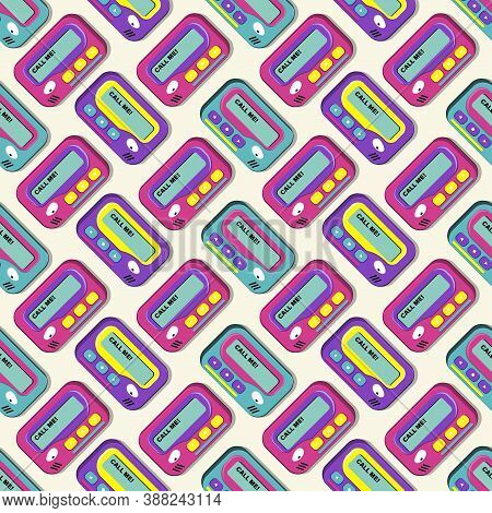 Pattern Of Pager. Vintage 1990s Electronics Messenger. Vector Illustration.