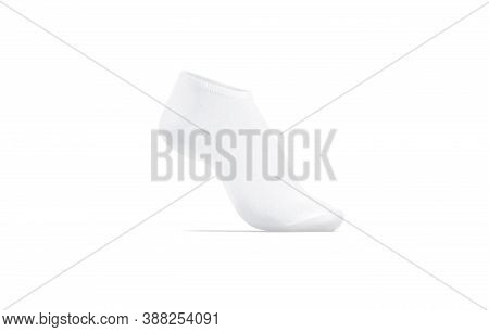 Blank White Low Cut Sock On Tiptoe Mockup, Side View, 3d Rendering. Empty Sport Fabric Liner Sox Moc