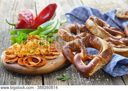 Fresh Handmade Original Bavarian Pretzels From The Domestic Master Baker Served With A Typical Chees
