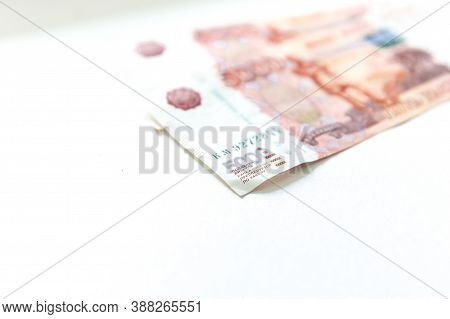 Russian 5000 Rubles Currency Money On White Background With Copy Space Asa Symbol Of Business And Pr