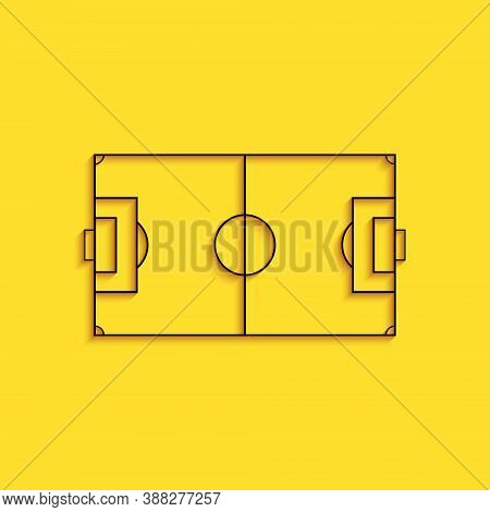 Black Football Field Or Soccer Field Icon Isolated On Yellow Background. Long Shadow Style. Vector