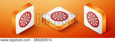 Isometric Classic Darts Board With Twenty Black And White Sectors Icon Isolated On Orange Background