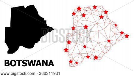 Network Polygonal And Solid Map Of Botswana. Vector Model Is Created From Map Of Botswana With Red S