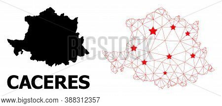 Wire Frame Polygonal And Solid Map Of Caceres Province. Vector Structure Is Created From Map Of Cace