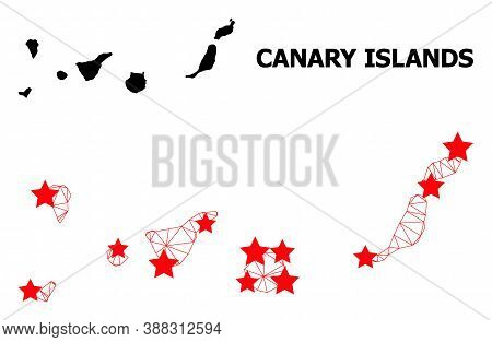 Network Polygonal And Solid Map Of Canary Islands. Vector Model Is Created From Map Of Canary Island