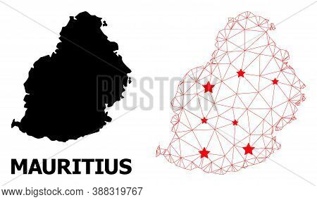 Wire Frame Polygonal And Solid Map Of Mauritius Island. Vector Structure Is Created From Map Of Maur