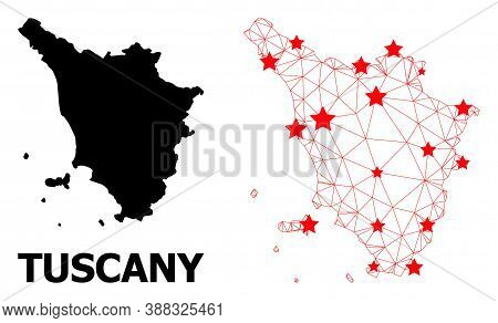 Network Polygonal And Solid Map Of Tuscany Region. Vector Model Is Created From Map Of Tuscany Regio