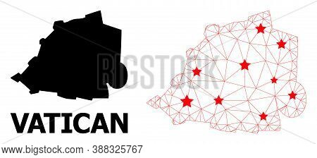 Carcass Polygonal And Solid Map Of Vatican. Vector Structure Is Created From Map Of Vatican With Red