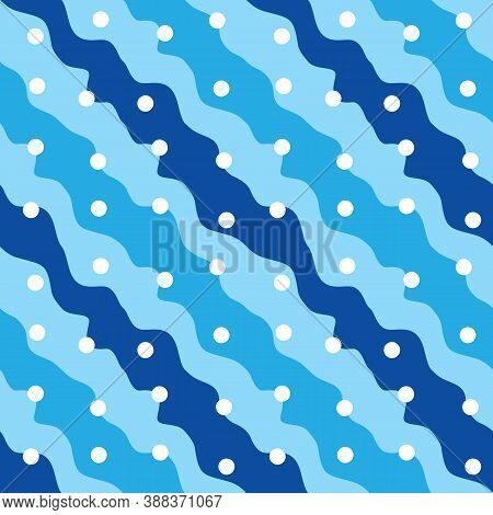 Abstract Background Seamless Pattern In Blue Colors. Smooth Curved Stripes. Curvilinear Shapes. Wint