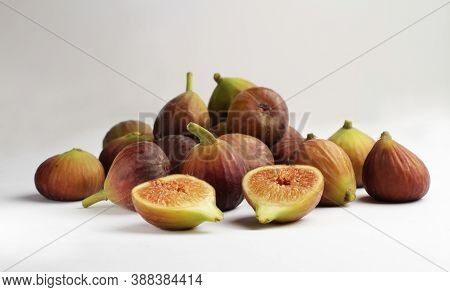 Fresh Fig Fruit. Slices. Isolated On White Background. Side View