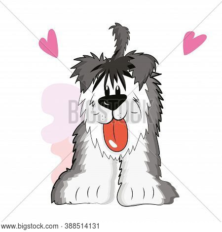 Playful English Sheepdog. Dog Breeds Cartoon - Vectotr