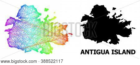 Wire Frame And Solid Map Of Antigua Island. Vector Model Is Created From Map Of Antigua Island With 