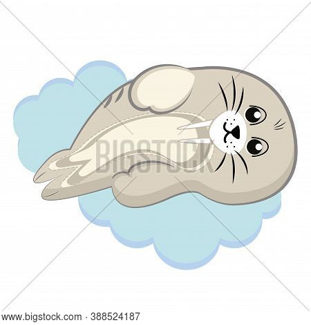Sea Lion Kawaii In Water. Animal Cartoon - Vector