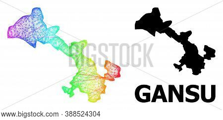 Wire Frame And Solid Map Of Gansu Province. Vector Model Is Created From Map Of Gansu Province With 