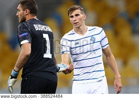 Kyiv, Ukraine - September 29, 2020: Portrait Of Goalkeeper Georgiy Bushchan And Player Illia Zabarny