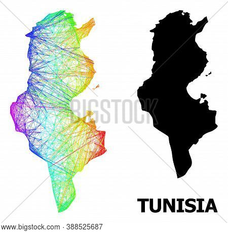 Net And Solid Map Of Tunisia. Vector Model Is Created From Map Of Tunisia With Intersected Random Li