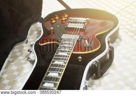 Electric Guitar In Case, Used To Play Music And Notes.