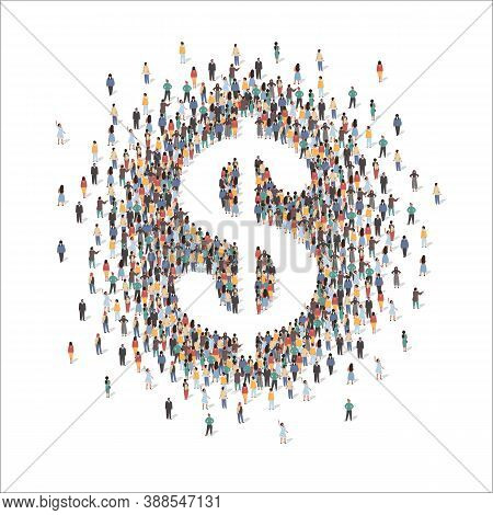 Large Group Of People Forming Us Dollar Sign, Flat Vector Illustration. Business, Finance, Banking S