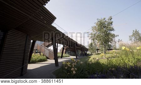 Bottom View Of The Unusual Wooden Construction Of Tyufeleva Roshcha Park. Action. Tuffel Grove Park,