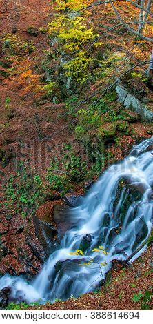 Beautiful Autumn Waterfall. Shypot, Carpathian Mountains, Ukraine