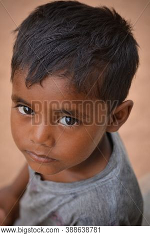 Tikamgarh, Madhya Pradesh, India - September 14, 2020: Portrait Of Unidentified Indian Boy.