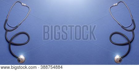 Grey Stethoscope Top View. Stethoscope With Reflection. Stethoscope Background. Stethoscope With Ref