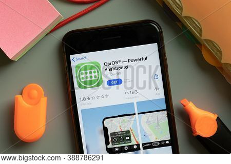 New York, Usa - 29 September 2020: Caros Powerful Dashboard Mobile App Logo On Phone Screen Close Up