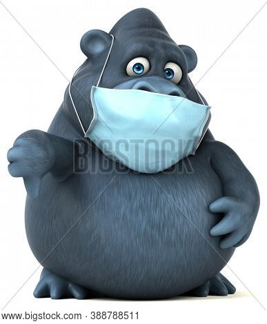 Fun 3D cartoon gorilla with a mask