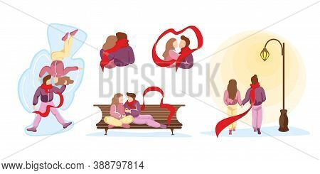 Young Happy Couple In Love Spend Time Together In Various Winter Relationship Scenes. Man And Woman 