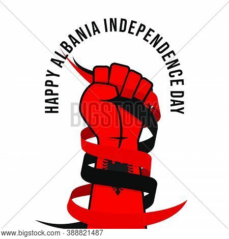 Albania Independence Day Design With The Colored Hand Of Albanian Flag. Good Template For Albanian N