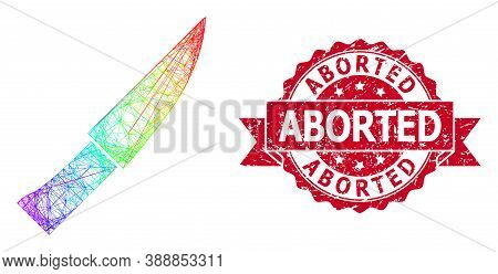 Bright Colorful Wire Frame Knife, And Aborted Grunge Ribbon Seal. Red Seal Includes Aborted Caption 