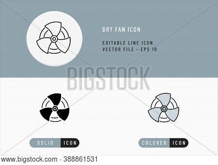 Dry Fan Icons Set Editable Stroke Vector Illustration. Wind Flow System Concept. Icon Line Style On 