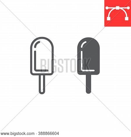 Ice Cream On Stick Line And Glyph Icon, Dessert And Delicious, Chocolote Stick Ice Cream Sign Vector
