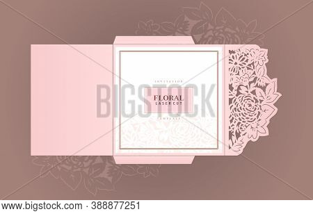 Rose Laser Cut, Minimalist Floral Laser Cut Pink Paper, Flower Template Design, Floral Pink Invitati